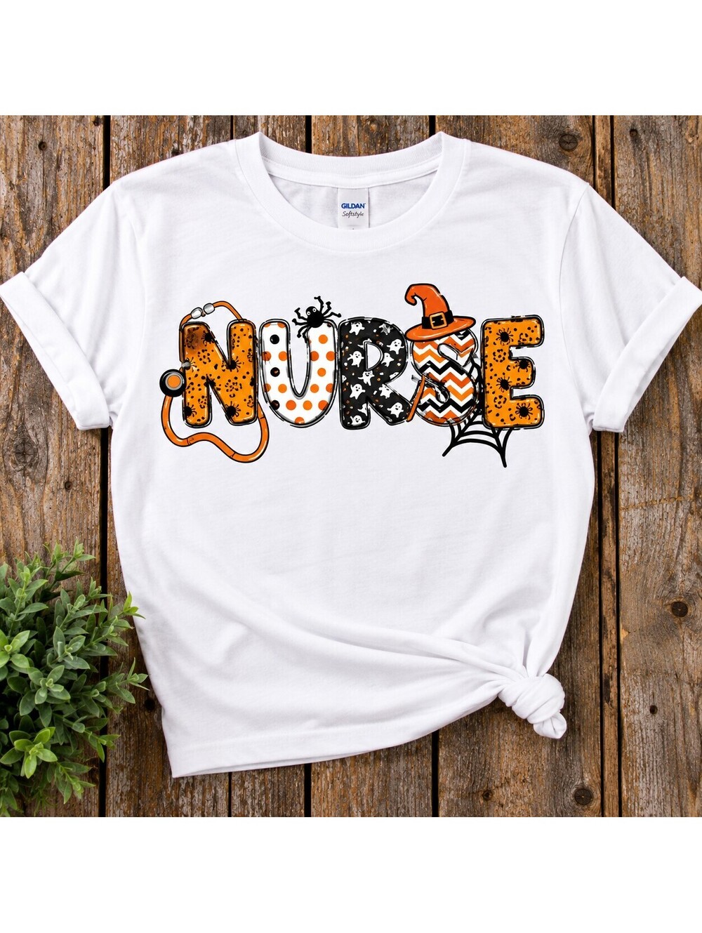 White Halloween Nurse Graphic T-Shirt